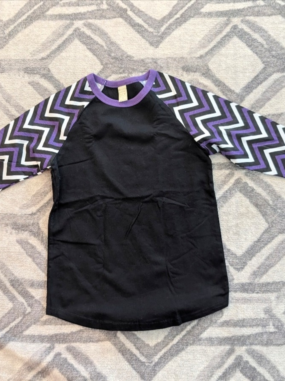 Black Raglan Tee with Purple Chevron Sleeves